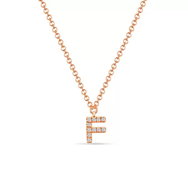 Leaf Jewelry Halskette Letter "F", 14 K Rosegold mit Diamanten