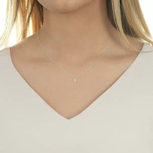 Leaf Jewelry Halskette Letter "F", 14 K Weißgold Mit Diamanten