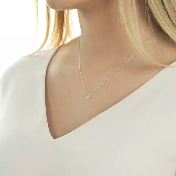 Leaf Jewelry Halskette Letter "F", 14 K Weißgold Mit Diamanten