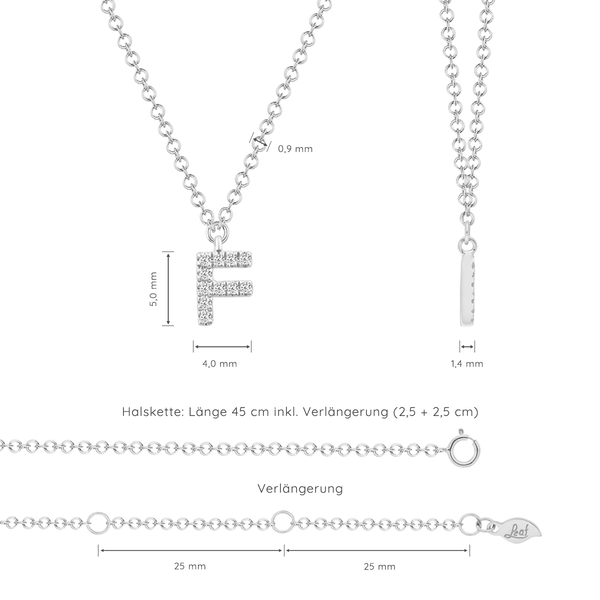 Leaf Jewelry Halskette Letter "F", 14 K Weißgold Mit Diamanten