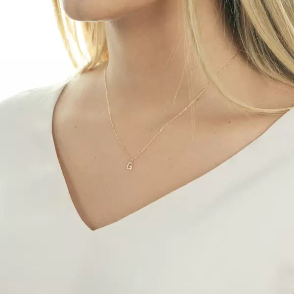 Leaf Jewelry Halskette Letter "G", 14 K Rosegold Mit Diamanten