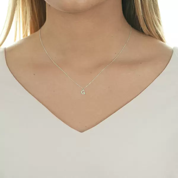 Leaf Jewelry Halskette Letter "G", 14 K Weißgold Mit Diamanten