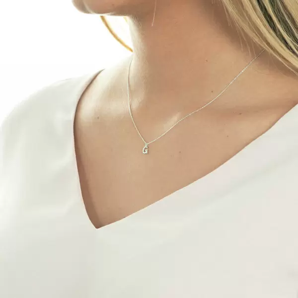 Leaf Jewelry Halskette Letter "G", 14 K Weißgold Mit Diamanten