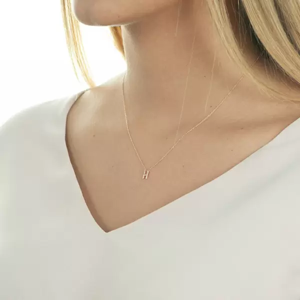 Leaf Jewelry Halskette Letter "H", 14 K Rosegold Mit Diamanten