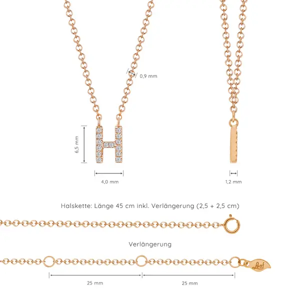 Leaf Jewelry Halskette Letter "H", 14 K Rosegold Mit Diamanten