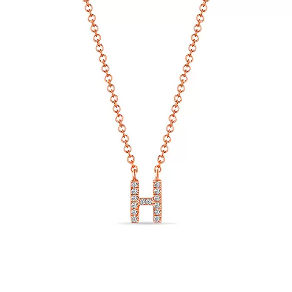 Leaf Jewelry Halskette Letter "H", 14 K Rosegold mit Diamanten