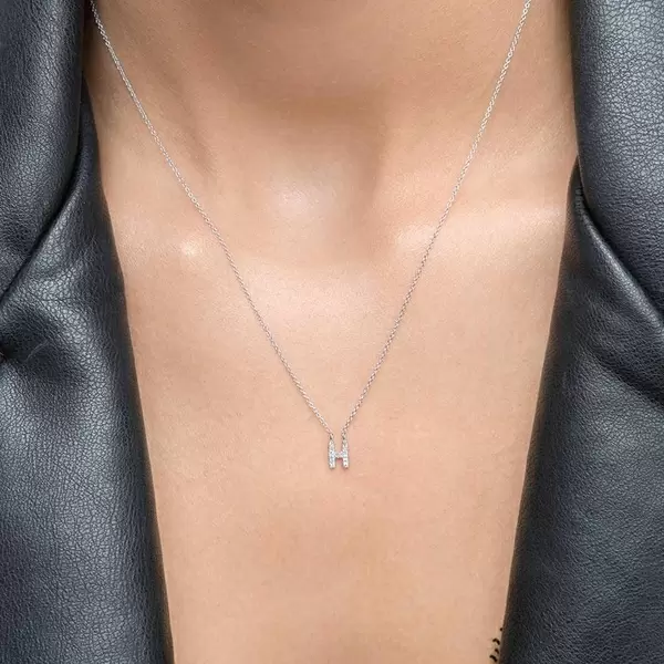 Leaf Jewelry Halskette Letter "H", 14 K Weißgold Mit Diamanten
