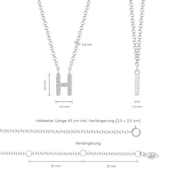 Leaf Jewelry Halskette Letter "H", 14 K Weißgold Mit Diamanten