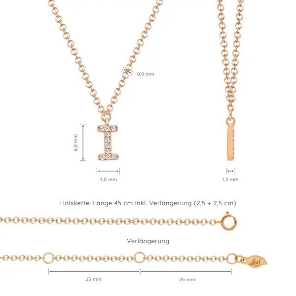 Leaf Jewelry Halskette Letter "I", 14 K Rosegold Mit Diamanten
