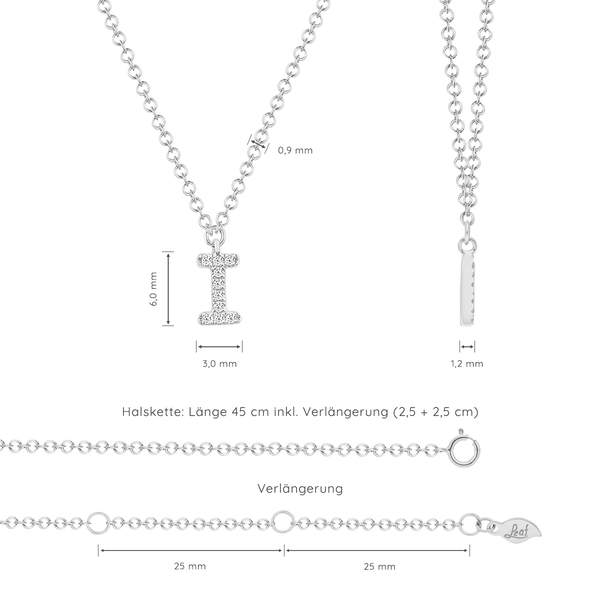 Leaf Jewelry Halskette Letter "I", 14 K Weißgold Mit Diamanten