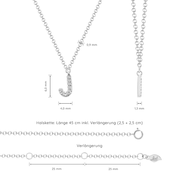 Leaf Jewelry Halskette Letter "J", 14 K Weißgold Mit Diamanten