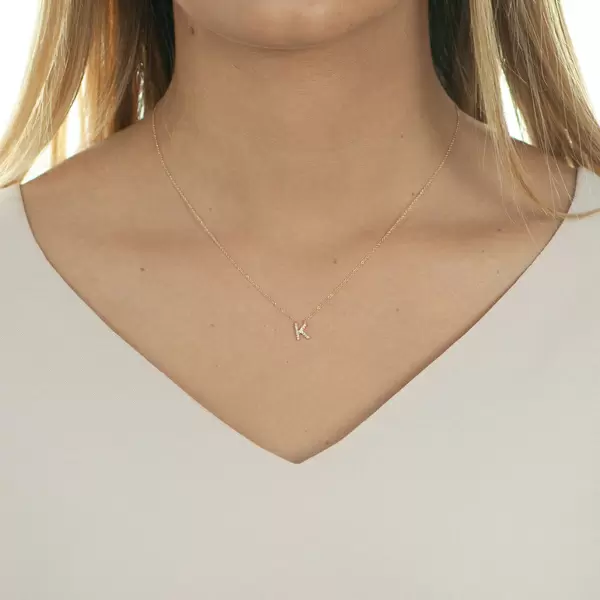 Leaf Jewelry Halskette Letter "K", 14 K Rosegold Mit Diamanten