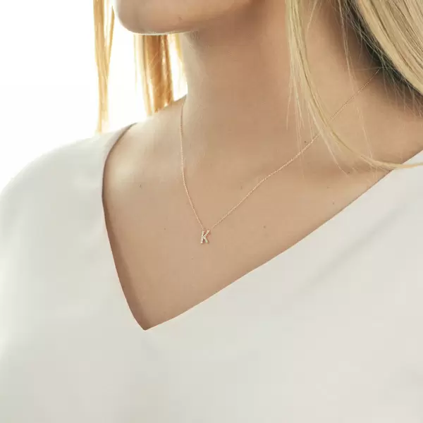 Leaf Jewelry Halskette Letter "K", 14 K Rosegold Mit Diamanten