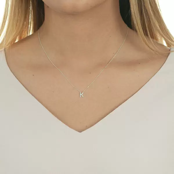 Leaf Jewelry Halskette Letter "K", 14 K Weißgold Mit Diamanten