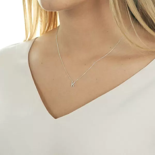 Leaf Jewelry Halskette Letter "K", 14 K Weißgold Mit Diamanten