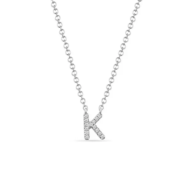 Leaf Jewelry Halskette Letter "K", 14 K Weißgold mit Diamanten