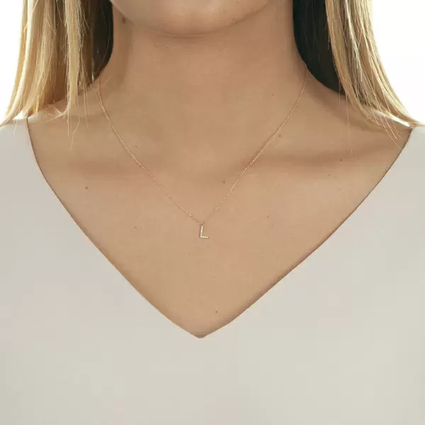 Leaf Jewelry Halskette Letter "L", 14 K Rosegold Mit Diamanten