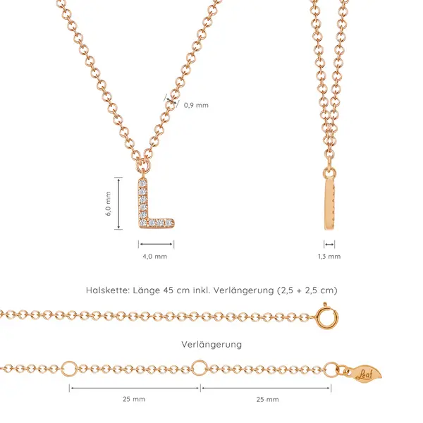 Leaf Jewelry Halskette Letter "L", 14 K Rosegold Mit Diamanten