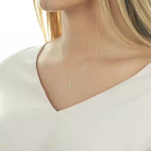 Leaf Jewelry Halskette Letter "L", 14 K Weißgold Mit Diamanten