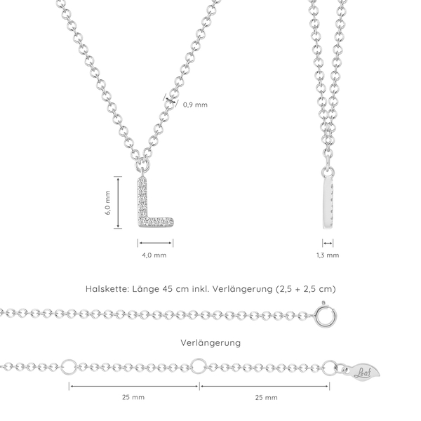 Leaf Jewelry Halskette Letter "L", 14 K Weißgold Mit Diamanten