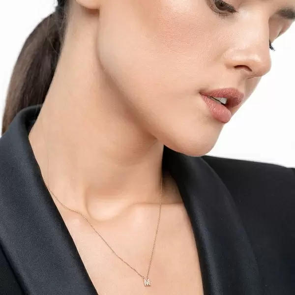 Leaf Jewelry Halskette Letter "M", 14 K Rosegold Mit Diamanten