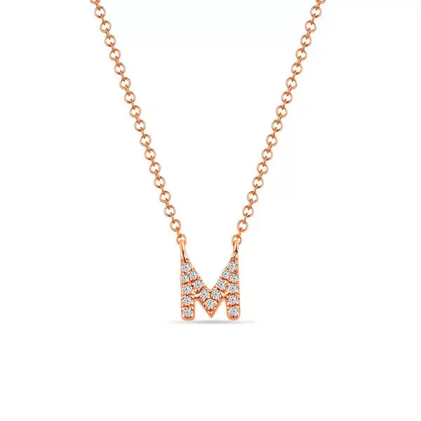 Leaf Jewelry Halskette Letter "M", 14 K Rosegold mit Diamanten