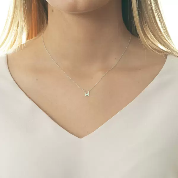 Leaf Jewelry Halskette Letter "M", 14 K Weißgold Mit Diamanten