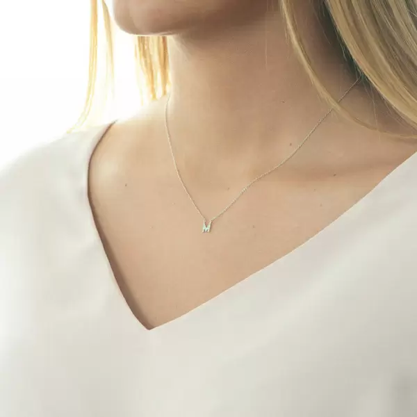 Leaf Jewelry Halskette Letter "M", 14 K Weißgold Mit Diamanten