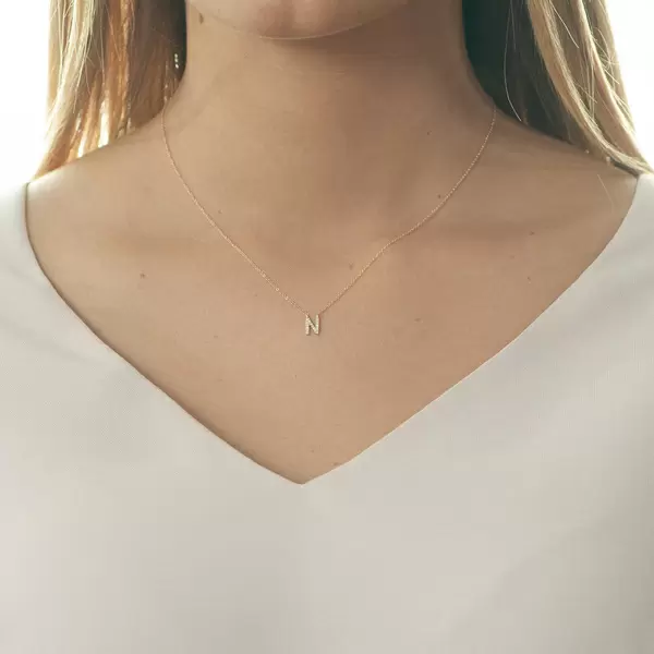 Leaf Jewelry Halskette Letter "N", 14 K Rosegold Mit Diamanten