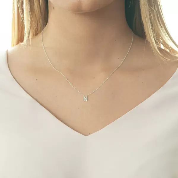 Leaf Jewelry Halskette Letter "N", 14 K Weißgold Mit Diamanten