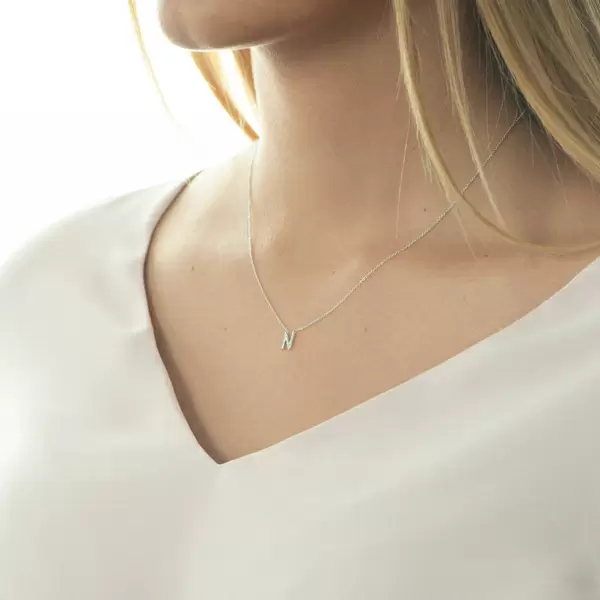 Leaf Jewelry Halskette Letter "N", 14 K Weißgold Mit Diamanten