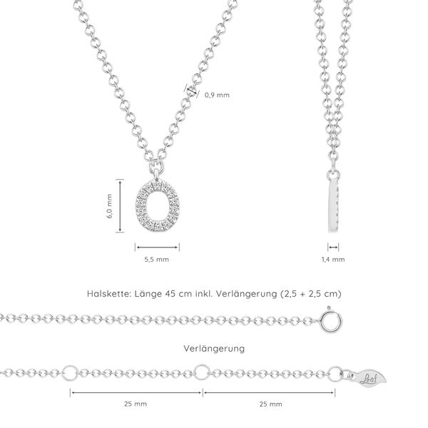 Leaf Jewelry Halskette Letter "O", 14 K Weißgold Mit Diamanten