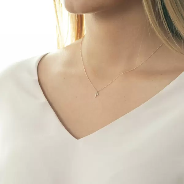 Leaf Jewelry Halskette Letter "P", 14 K Rosegold Mit Diamanten
