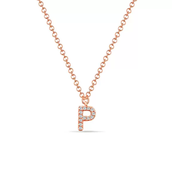 Leaf Jewelry Halskette Letter "P", 14 K Rosegold mit Diamanten