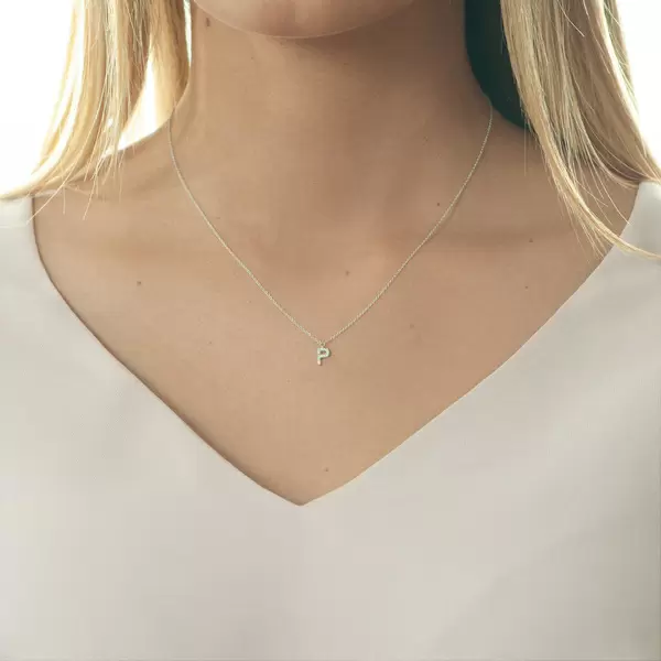 Leaf Jewelry Halskette Letter "P", 14 K Weißgold Mit Diamanten