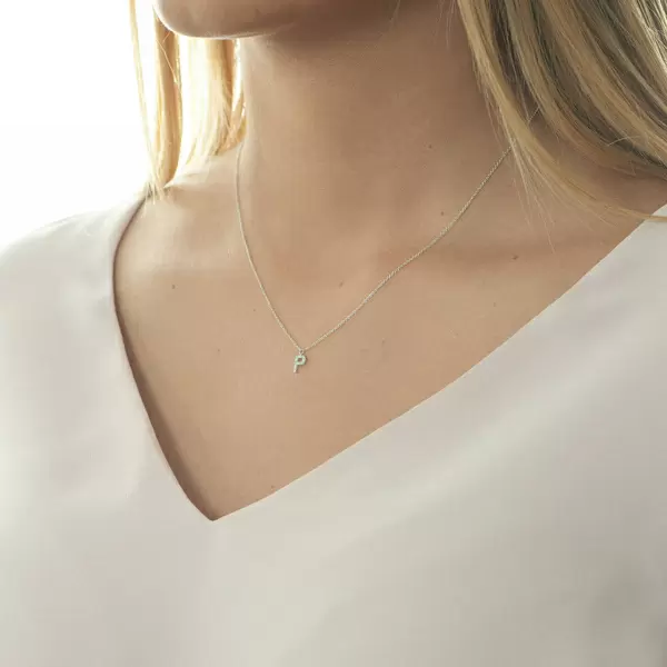 Leaf Jewelry Halskette Letter "P", 14 K Weißgold Mit Diamanten