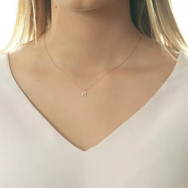 Leaf Jewelry Halskette Letter "R", 14 K Rosegold Mit Diamanten