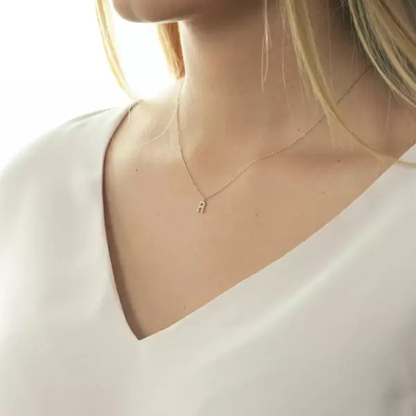 Leaf Jewelry Halskette Letter "R", 14 K Rosegold Mit Diamanten