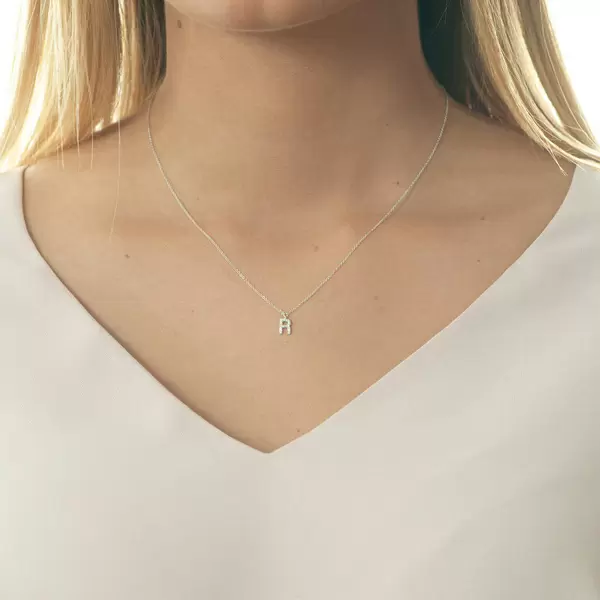 Leaf Jewelry Halskette Letter "R", 14 K Weißgold Mit Diamanten
