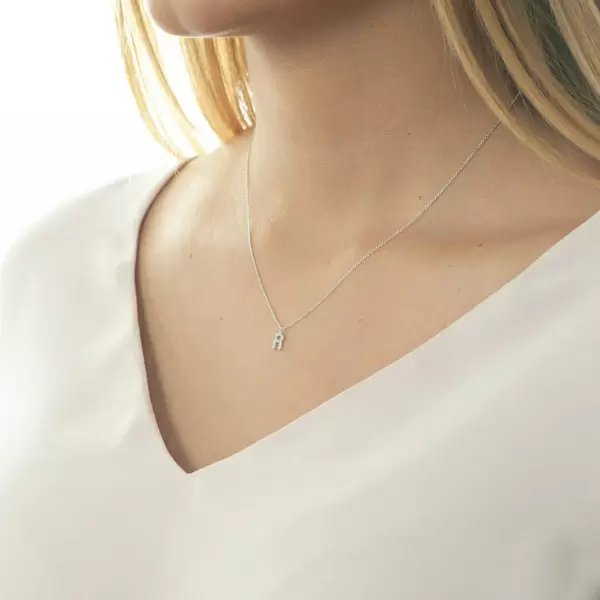 Leaf Jewelry Halskette Letter "R", 14 K Weißgold Mit Diamanten