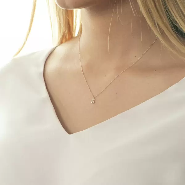 Leaf Jewelry Halskette Letter "S", 14 K Rosegold Mit Diamanten
