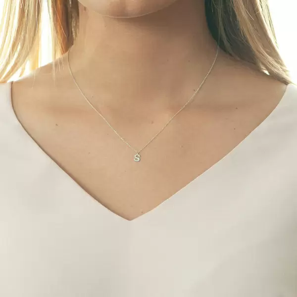 Leaf Jewelry Halskette Letter "S", 14 K Weißgold Mit Diamanten