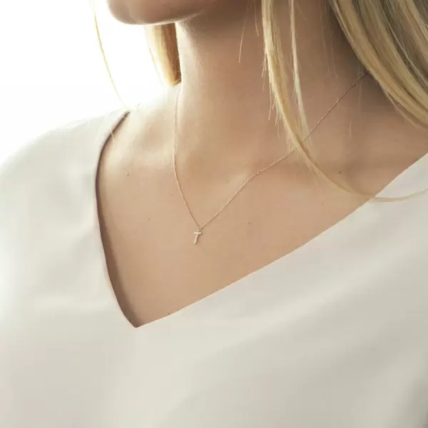 Leaf Jewelry Halskette Letter "T", 14 K Rosegold Mit Diamanten