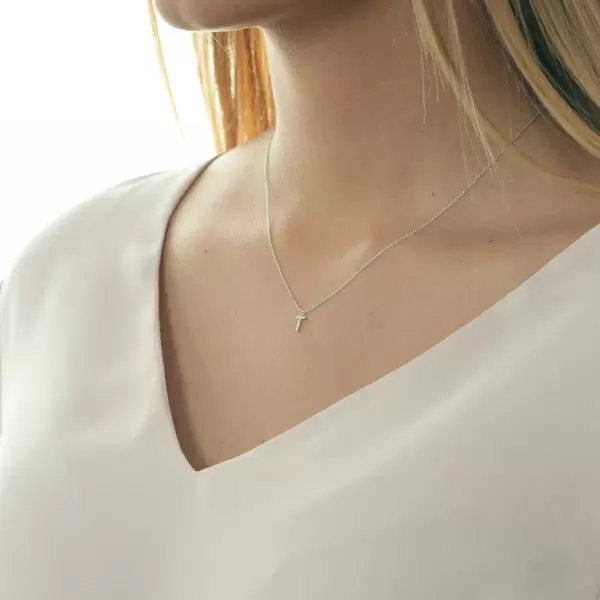 Leaf Jewelry Halskette Letter "T", 14 K Weißgold Mit Diamanten