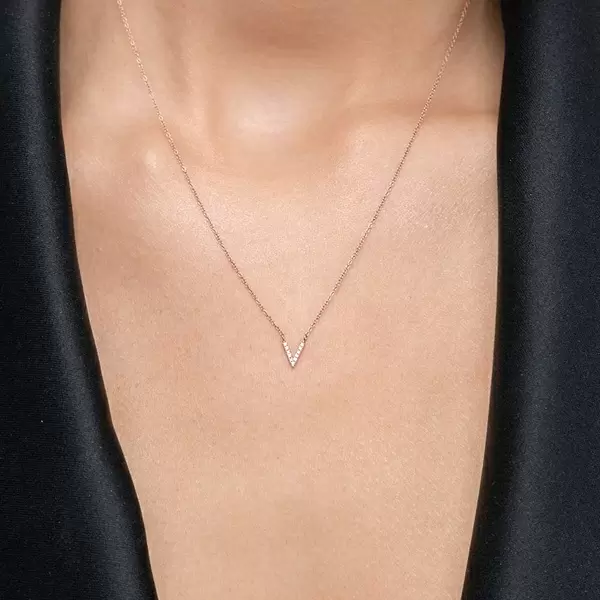 Leaf Jewelry Halskette Letter "V", 14 K Rosegold Mit Diamanten