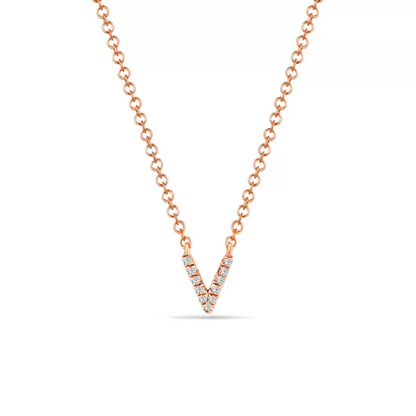 Leaf Jewelry Halskette Letter "V", 14 K Rosegold mit Diamanten