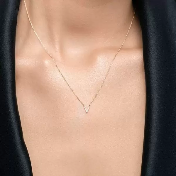 Leaf Jewelry Halskette Letter "V", 14 K Weißgold Mit Diamanten