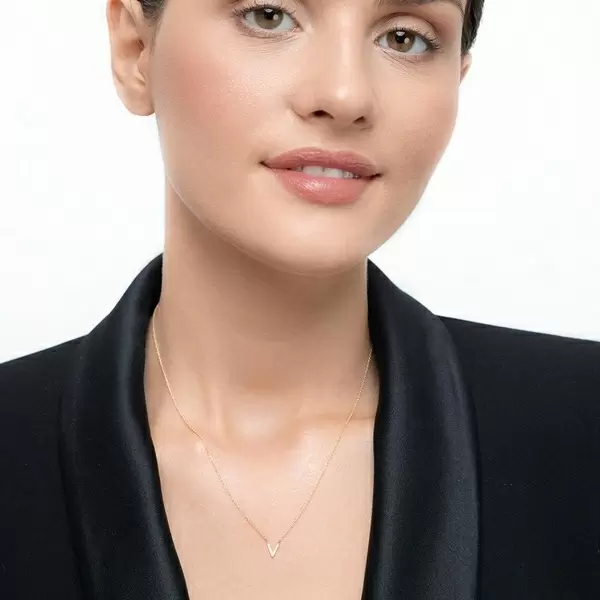 Leaf Jewelry Halskette Letter "V", 14 K Weißgold Mit Diamanten