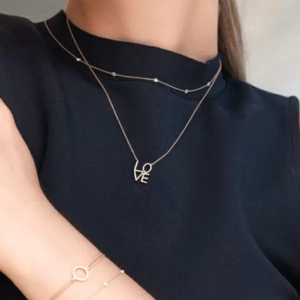 Leaf Jewelry Halskette Love Mit Diamanten, 18 K Roségold