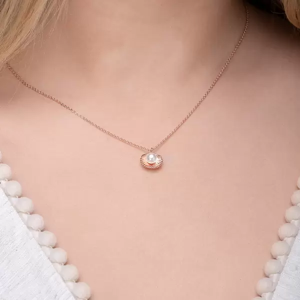 Leaf Jewelry Halskette Muschel Mit Perle, 18 K Rosegold Vergoldet